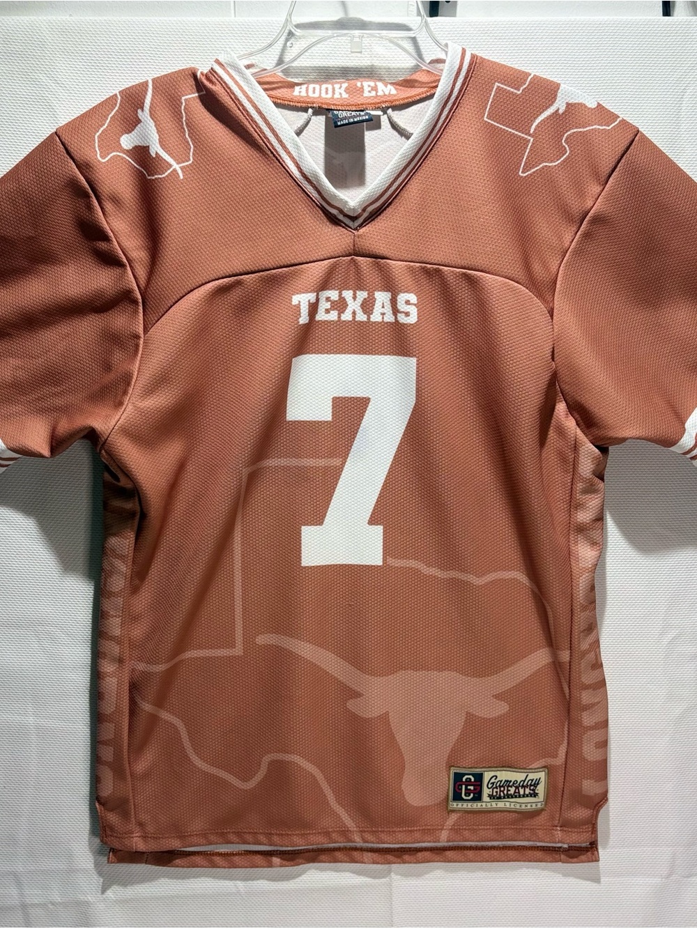 Greats Men's Texas Football Jersey Tee in Burnt Orange & White, #7